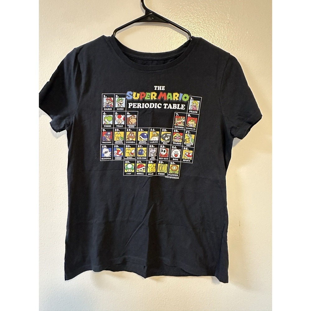 Nintendo Super Mario Periodic Table Graphic T-Shirt Black Small Gamer Tee